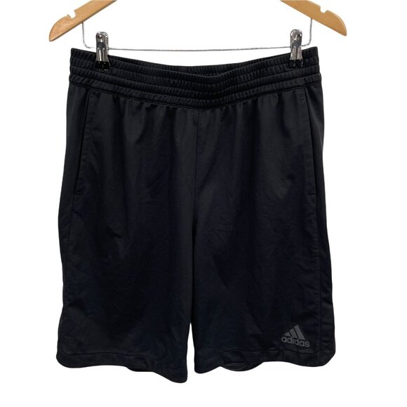 Adidas Shorts Boys XL‎ Black Red Stripe Elastic Drawstring Waist Pockets - Picture 1 of 8